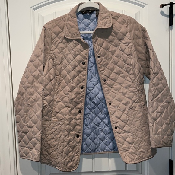 Tan Eddie Bauer preppy quilted goose down barn coat jacket neutral quality Small - Picture 2 of 9